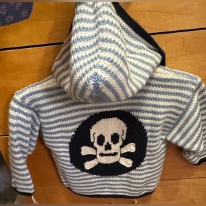 Halloween ArtWalk 4T SKULL & BONES Sweater Hooded Blue Stripe Cotton NWT